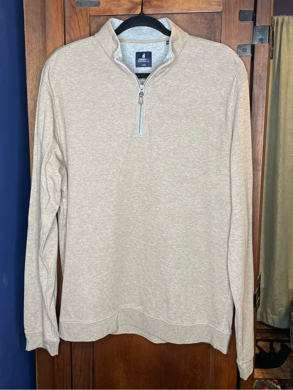 johnnie-O Mens Sully Tan Quarter Zip Pullover Large Cotton Modal Preppy Coastal